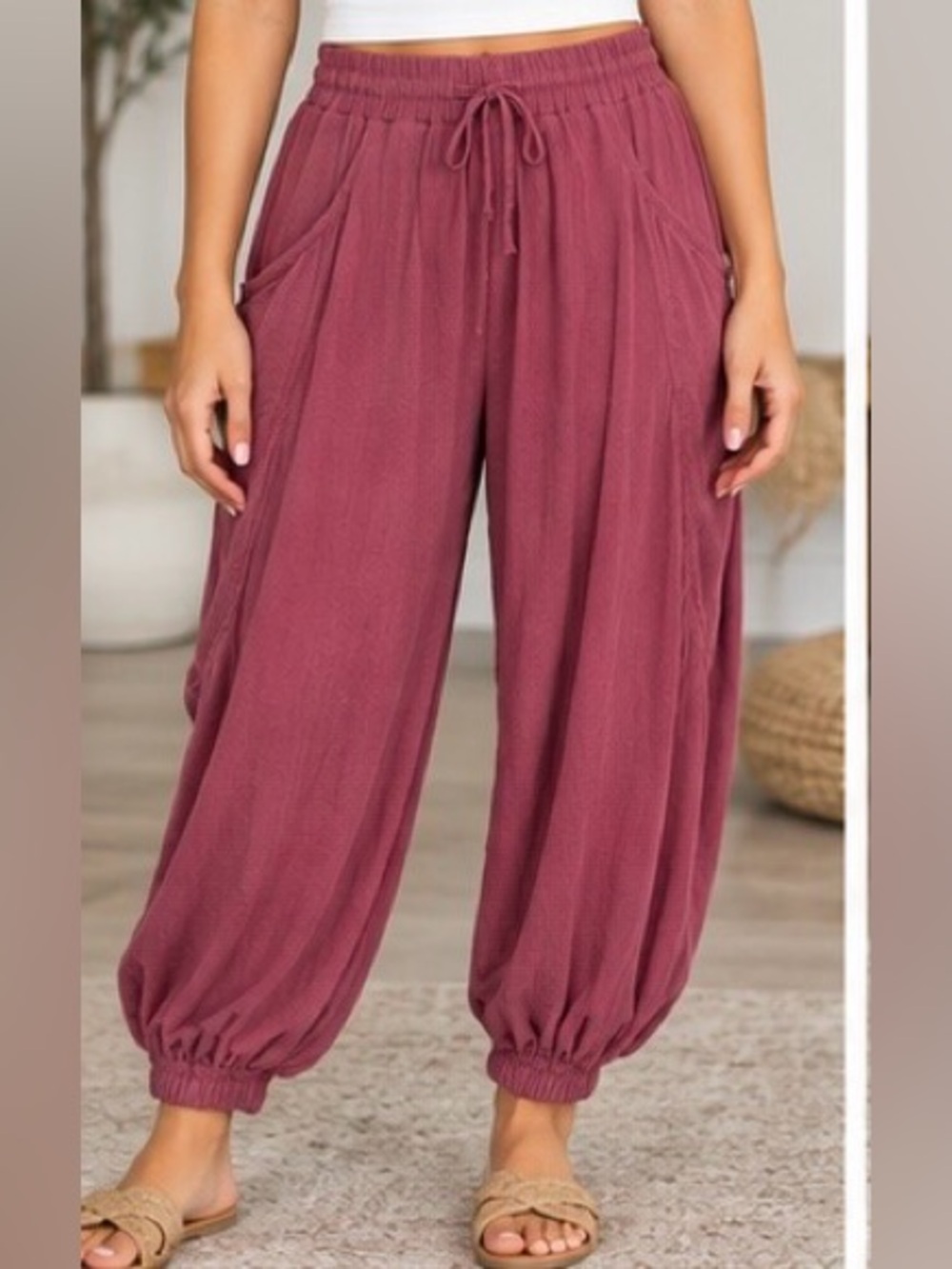 Easel Wide Leg Harem Genie Pants with Pockets - Large - NWT